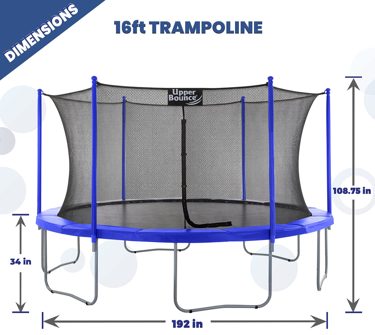 Machrus Upper Bounce Trampoline 7.5FT 9FT 10FT 12FT 14FT 15FT 16FT, Recreational Trampolines with Enclosure- ASTM Approved- Outdoor Trampoline for Kids and Adults with Safety Net and Spring Padding Upper Bounce