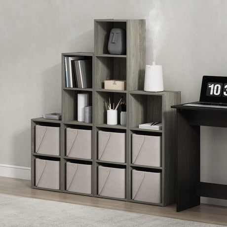 Furinno Luder Bookcase / Book / Storage, 5-Tier Cube, French Oak Furinno