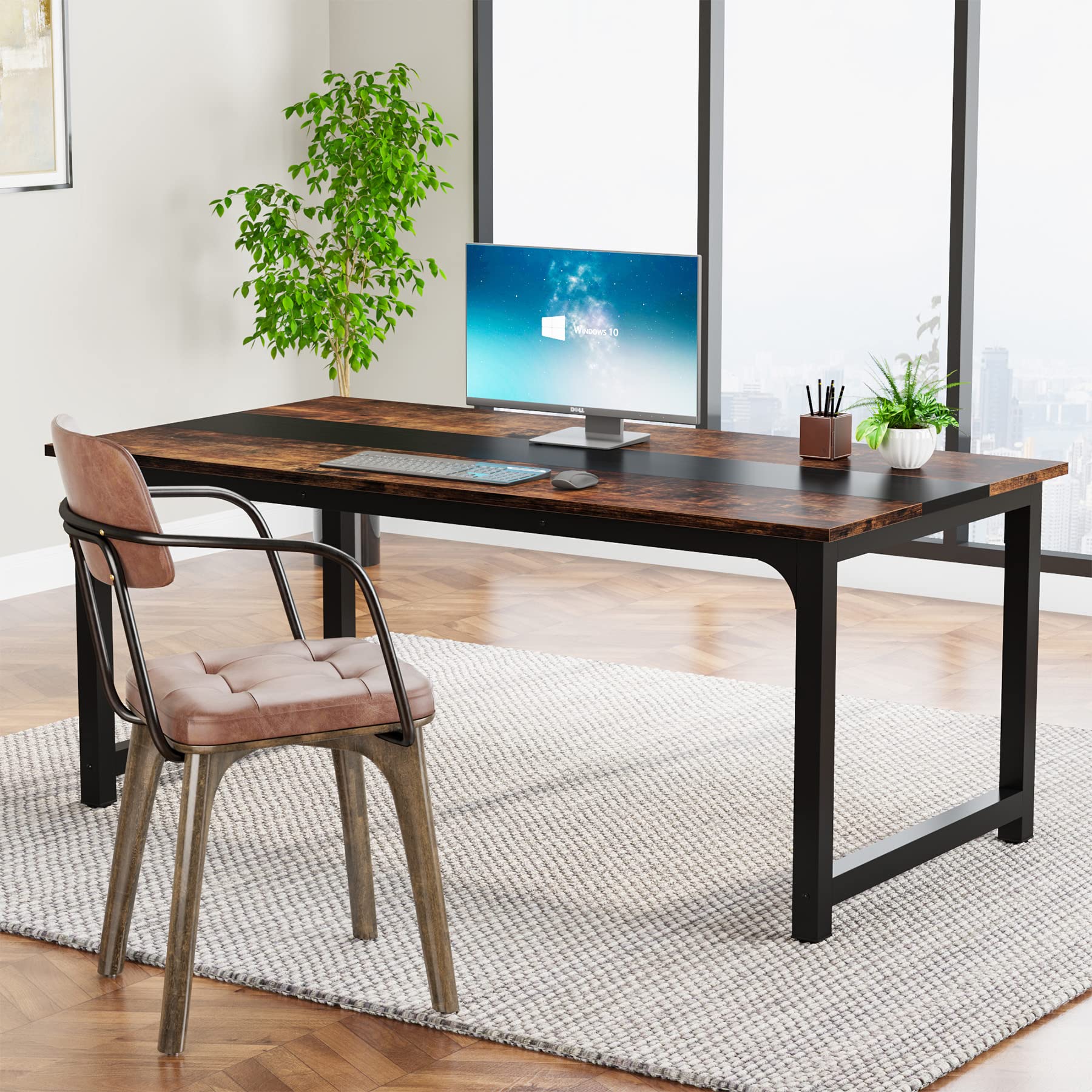 Tribesigns Modern Computer Desk, 63 x 31.5 inch Large Office Desk Computer Table Study Writing Desk Workstation for Home Office, Rustic/Black - WoodArtSupply