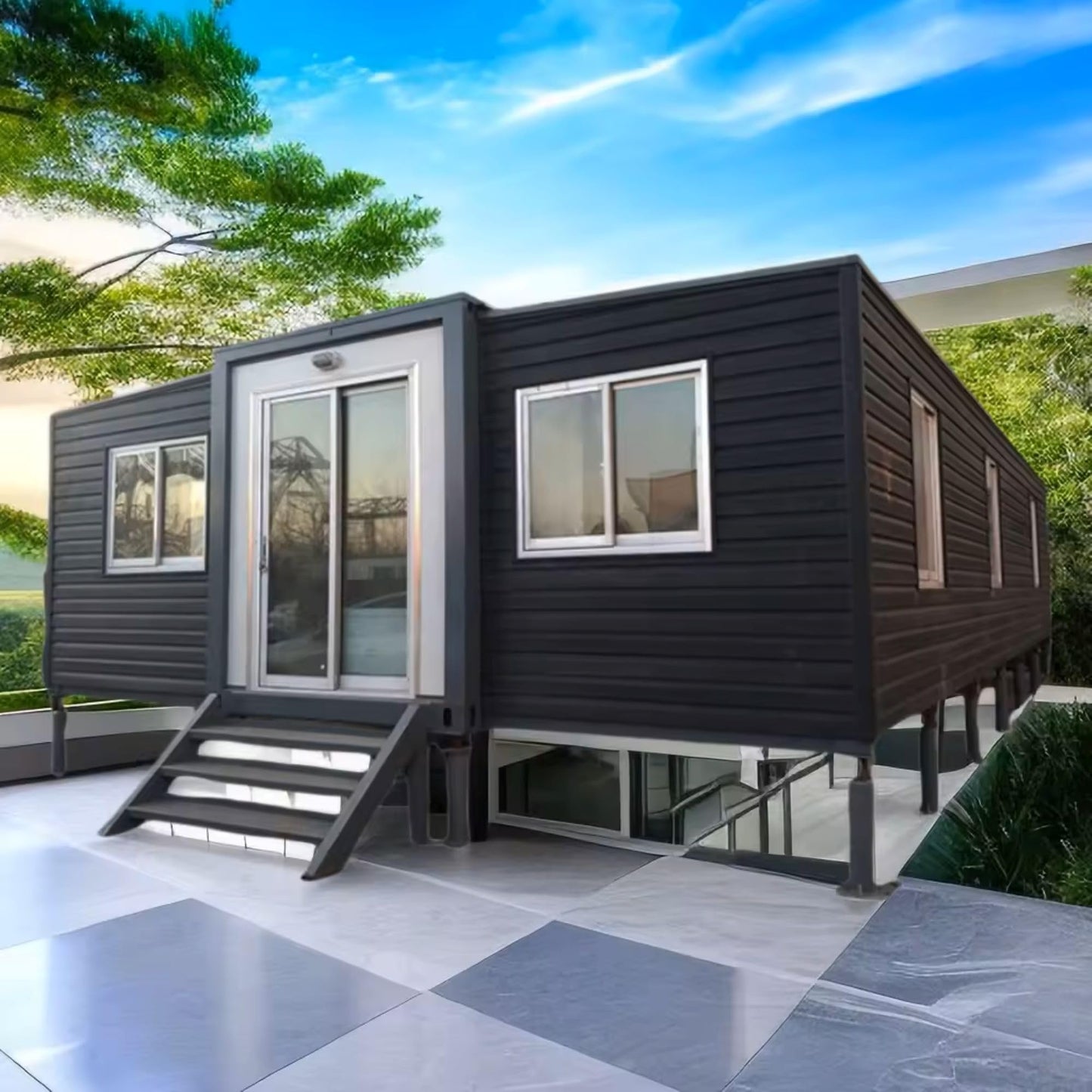 Weatherproof, Wind Resistant, Anti-Corrosion Tiny Expandable Prefab House to Live in 1 Bathroom, 3 Bedrooms & 1 Kitchen- for Small Family, Modular Guest House – 20 FT 3 in 1 Tiny Backyard House