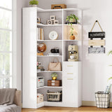 IRONCK Corner Bookshelf, 76" Tall Corner Bookshelves, 6 Tiers L-Shaped Bookcase with 10 Open Shelves and 2 Storage Drawers for Living Room or Home Office IRONCK