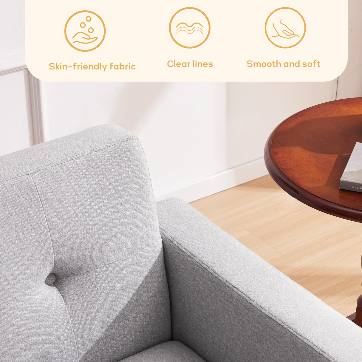 HUIMO Living Room Set, Button Tufted Living Room Furniture Sets, Upholstered Modern Couch Set with Solid Frame, Deep Seat Sofa Set for Living Room, Office (Light Grey, 3 Piece Set-1*loveseat+2*Chair) HUIMO