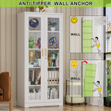 UNICOLY Storage Cabinet with Doors and Shelves, Display Cabinet with Glass Doors, Pantry Cabinet, Curio Cabinet with Locking Doors, Metal Storage Cabinet for Office,Kitchen,Living Room 71” H White UNICOLY