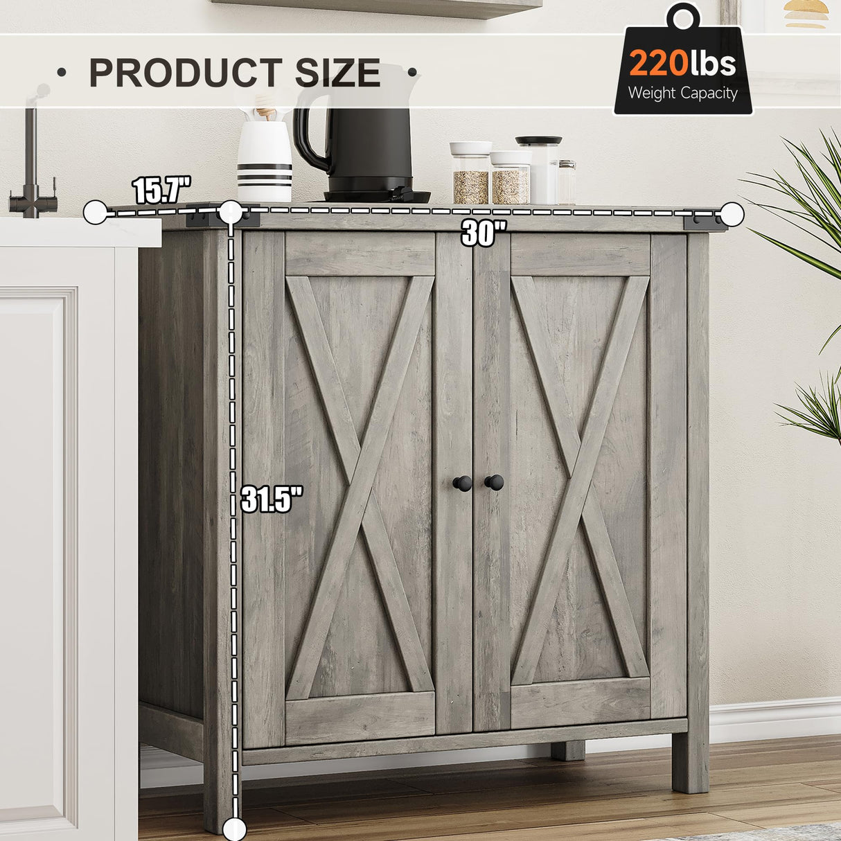IDEALHOUSE Buffet Cabinet Farmhouse Storage Cabinet with Doors and Shelves, Buffets and Sideboards Entryway Cabinet with Storage Accent Console Cabinet for Living Room, Dining Room (Rustic Grey) IDEALHOUSE