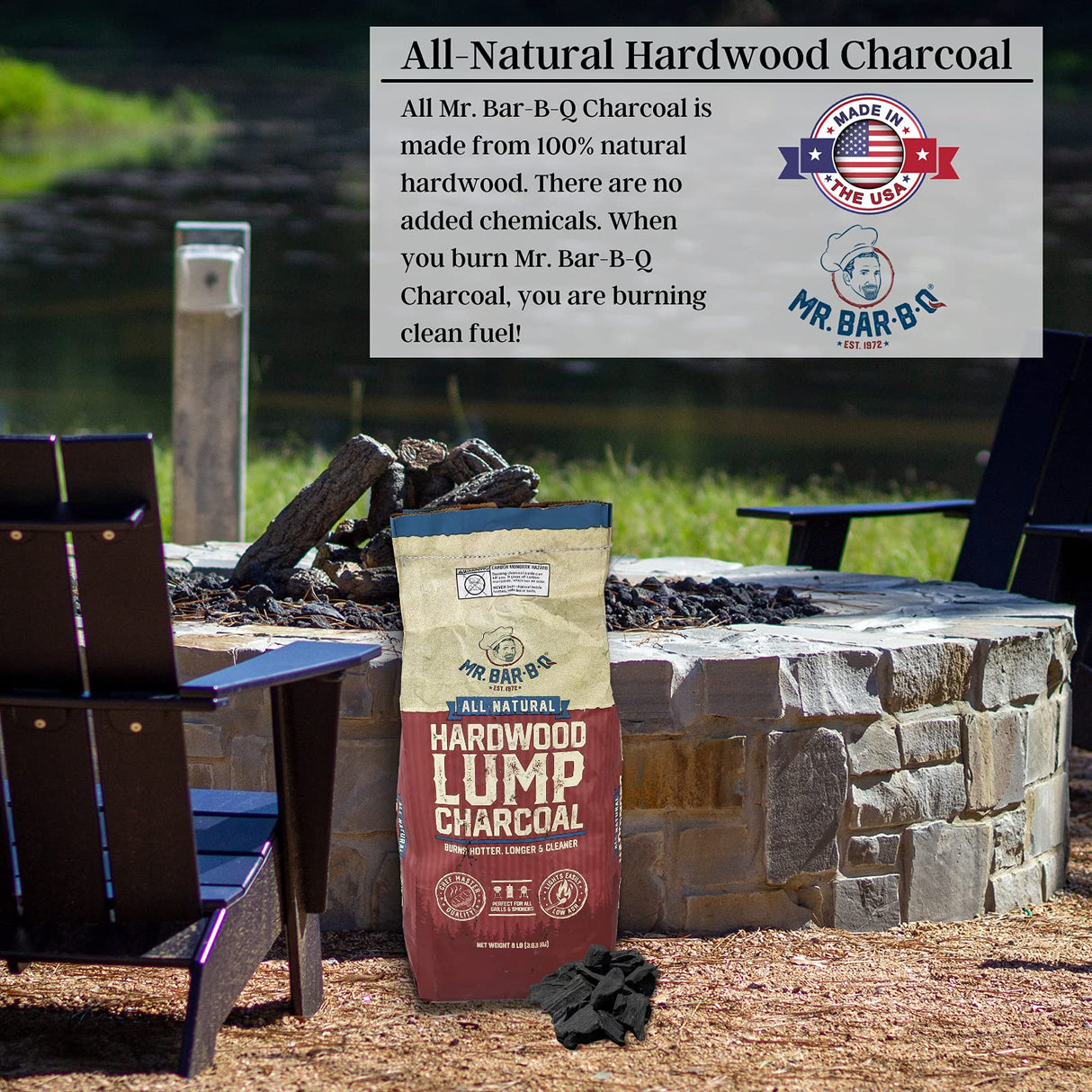 All Natural Hardwood Lump Charcoal, Burns Hotter, Longer & Cleaner, Low Ash & Easy to Light, Natural Hardwood Lump Charcoal for Grilling, Smoking, Kamado and Kettle Grills by Mr. Bar-B-Q (8-Pound Bag) Mr. Bar-B-Q