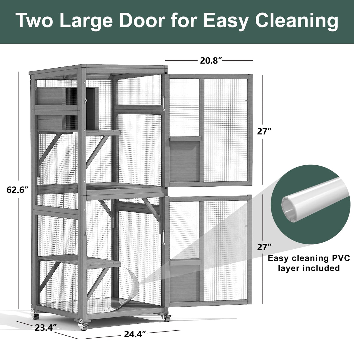 TIMHAKA Catio Outdoor Cat Enclosure, 4 Tier Indoor Catio with 4 Wheels, Platforms and Resting Box, Cat Cage with Waterproof Roof, Feral Animal Shelter with Removable Bottom and Easy Clean PVC Layer TIMHAKA