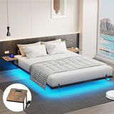 Bigu Floating Bed Frame King with Bedside Tables, Charging Station and LED Lights Metal Platform, Black Bigu