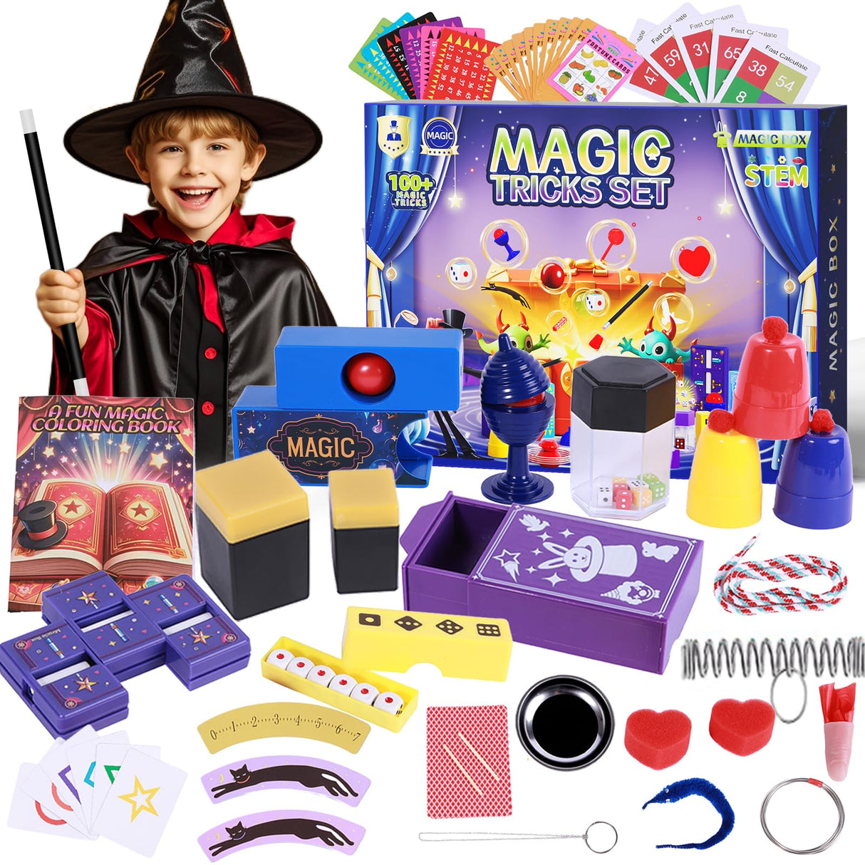 Magic Tricks Kit, 30 in 1 Magic Tricks for Kids Age 6 7 8 9 10 11 12, Magician Costume for Pretend Play with Magic Props & Instruction for Beginners, Christmas Halloween Birthday Gifts for Kids luluckck