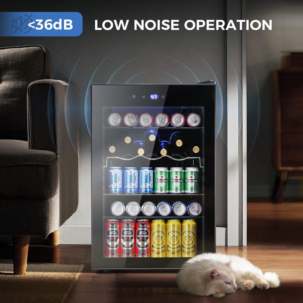 Kismile 4.5 Cu.ft Beverage Refrigerator and Cooler, 145 Can Mini Fridge Glass Door,Digital Temperature Display for Soda, Beer or Wine, Small Drink Dispenser Cooler for Home, Office or Bar(Black) Kismile