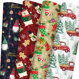 GIOLNIAY Christmas Wrapping Paper for Kids Boys Girls - Wrapping Paper Christmas Bundle with Santa, Green Stockings, Red Truck, Woodland Designs - 6 Jumbo Sheets (28 x 40 inches), Easy to Store GIOLNIAY