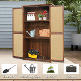 YTGLEN 60 Inches Outdoor Storage Shed, Wood Shed with Rattan Indoor Storage Cabinet with Floor, Adjustable Shelves for Patio, Garden,Lawn and Living Room, Carbonized Black YTGLEN