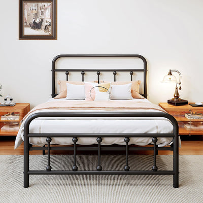 Vengarus Metal Bed Frame,Twin Size Bed Frame with Headboard,Structurally Stable, Heavy Duty Steel Slat Supported,Under Bed Storage,No Box Spring Needed,14 Inch,Black