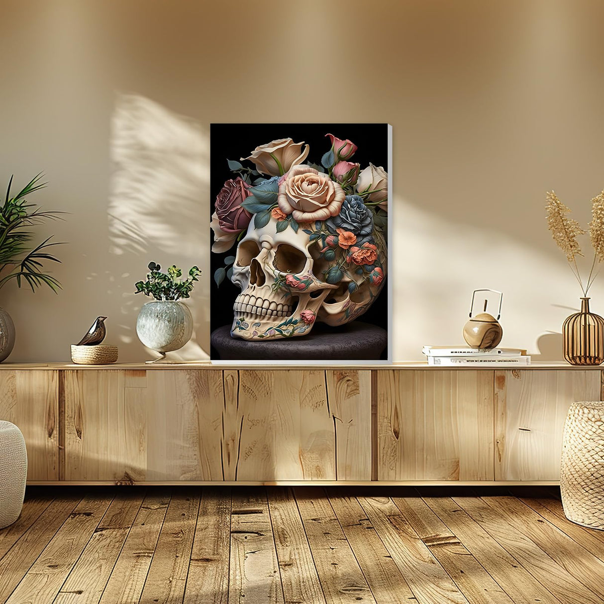 HEIBAGO Halloween Framed Paint by Numbers Kit for Adults, Skull Paint by Numbers for Beginner, Skeleton Adult Paint by Number Kits on Canvas, Painting by Numbers for Gift Home Wall Decor 12 * 16 inch HEIBAGO