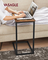 VASAGLE C-Shaped End Table, Small Side Table for Couch, Sofa Table with Metal Frame for Living Room, Bedroom, Bedside, Rustic Brown and Black VASAGLE