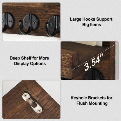 Lwenki Key Holder for Wall, Decorative Key and Mail Holder with Shelf Has Large Key Hooks for Bags, Coats – Paulownia Wood Key Hanger with Mounting Hardware (9.8”W x 6.7”H x 4.2”D) (Brown) - WoodArtSupply