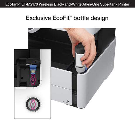 Epson EcoTank ET-M2170 Wireless Monochrome All-in-One Supertank Printer with Ethernet PLUS 2 Years of Unlimited Ink*,White Epson