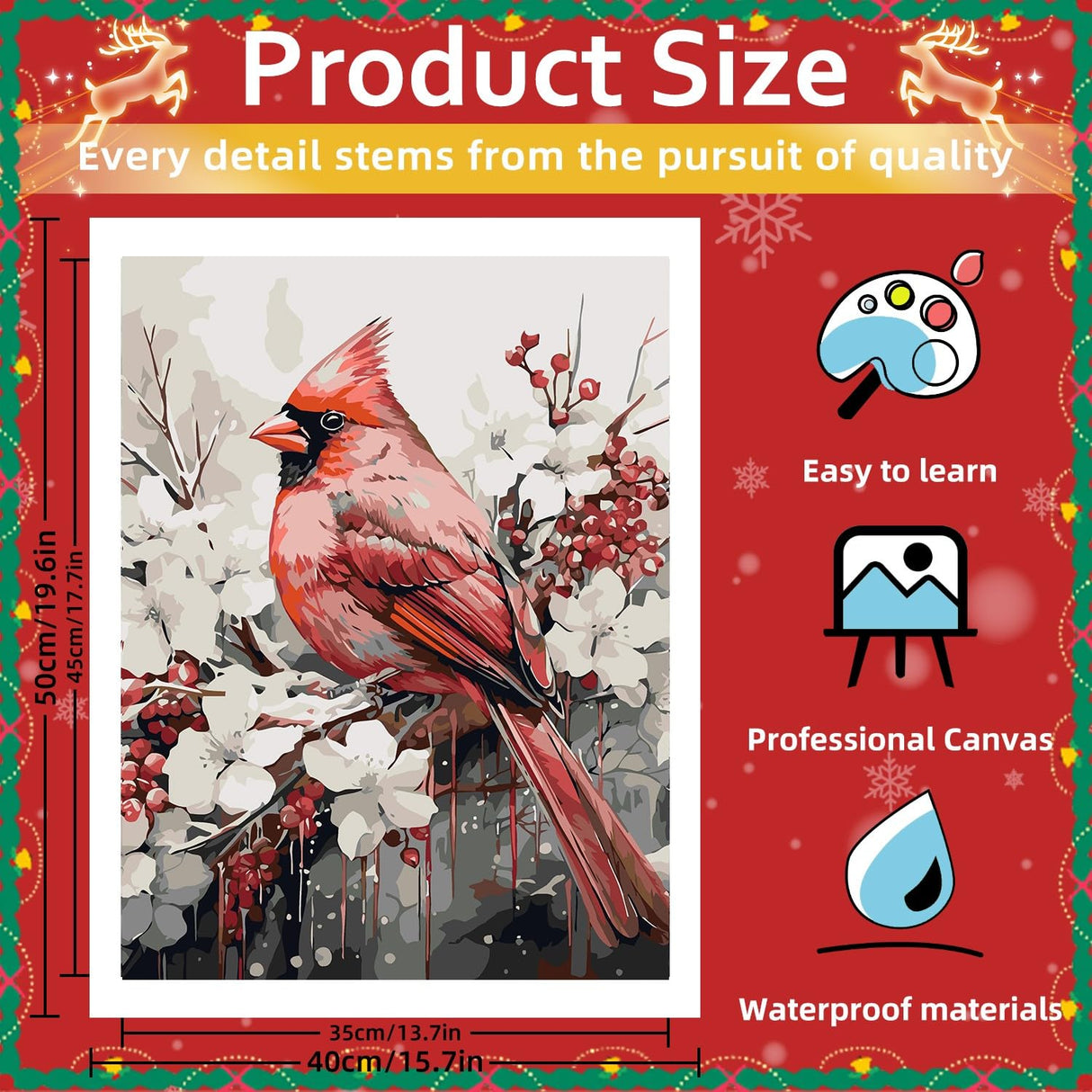 Reivworl Cardinal Paint by Numbers Kit for Adults, Cardinal Paint by Number Kits on Canvas, Acrylic Painting by Numbers for Gifts and Home Decor 16x20 Inch Reivworl