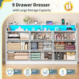 DurayLoly Modern Dresser for Bedroom with LED Light, 9 Drawer White Dresser with Charging, Wooden Chest of Drawers, Large TV Stand for Bedroom DurayLoly