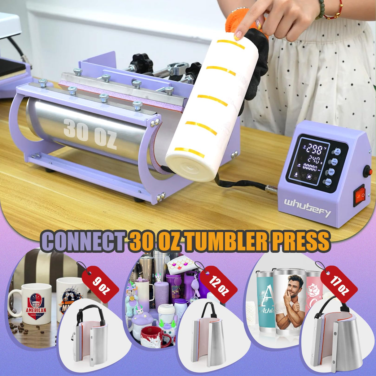 Whubefy Heat Press Machine for T Shirts 15x15 with 30OZ Tumbler Press 8 in 1 Slide Out & Swing Away Digital Heat Transfer with 3 Pre-Set Modes & Counting Function for Bulk Press Hat Cap Mug Plate Whubefy