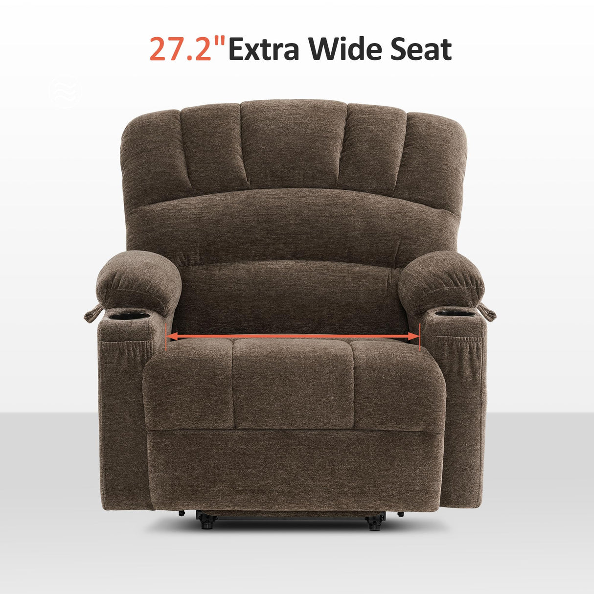 MCombo Power Lift Recliner Chair Sofa with Massage and Heat for Big Elderly People, USB Ports, Side Pockets, Fabric R7096 (Medium-Wide, Coffee) MCombo