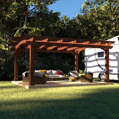 Yardenaler 12x14 FT Wooden Pergola, Cedar Wood Gazebo with Arched Roof, Outdoor Garden Shelter with Stakes Included, Patio, Deck, Backyard, Lawn - WoodArtSupply