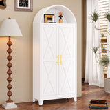 GAIOUS 73" Tall Metal Arched Kitchen Pantry Cabinet, Modern Farmhouse Storage Cabinets with 2 Doors & 4 Adjustable Shelves, 6-Tier Cupboard with Open Storage Area, Versatile Bookcase/Hutch-White GAIOUS