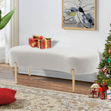 ALISH Upholstered Bench Modern Ottoman Bench Bed Bench Entryway Bench with Gold Legs for Living Room, Bedroom White ALISH