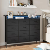 ELYKEN 50”W Black Dresser for Bedroom, Tall Dresser with 12 Drawers and Charging Station, Fabric Chest of Drawers with PU Finish Storage Drawers for Entryway Closet Living Room Hallway ELYKEN