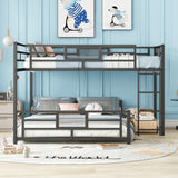 Heavy Duty Bunk Beds Twin Over Full Size, L-Shaped Bunk Bed with Full Length Guardrail and Ladder, No Box Spring Needed, Black Bunk Bed Twin Over Full Bellemave