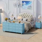 Anbuy Bedroom Set 3 PCS Scalloped 9 Drawer Dresser and Night Stand Sets for Bedroom, Two Drawers Nightstand Set of 2 & Scalloped 9 Drawer Dresser Combo 3 Pieces (Blue)