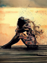 Bimkole 5D Diamond Painting Kits Lonely Sad Woman, Full Drill Beauty Sunset DIY Rhinestone Embroidery Set Paint with Diamonds Art by Number Kits Cross Stitch Home Wall Craft Decoration (12x16inch) Bimkole