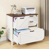 Lateral File Cabinet with 4 Drawers Farmhouse File Cabinet for Letter/Legal/A4 Size Hanging Files, Large Wood File Storage Cabinets Printer Stand for Home Office Cabinet, Rustic White Halitaa