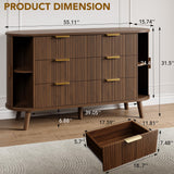 Decofy Fluted 6 Drawers Dresser, 55'' Wide Mid Century Modern Chest of Drawers with Sliding Door & Metal Handles, Curved Profile & Sturdy Legs, Wood TV Stand for Bedroom, Living Room (Walnut) Decofy