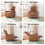 GAOMON Swivel Rocking Recliner Chair, Manual Leather Recliner Glider with Lumbar Support & Padded Armrest, Comfortable Rocker Nursery Single Sofa for Living Room and Bedroom (Brown) GAOMON
