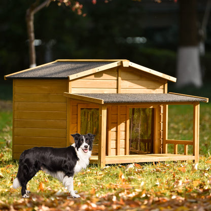 LUSPAZ 47.2 Inch Large Wooden Dog House Outdoor, Outdoor and Indoor Dog Crate, Cabin Style, with 2 Doors Porch, Wood - WoodArtSupply