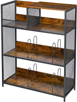 Huxitocan 4 Tier Large Record Player Stand, Holds Up to 380-450 Albums Turntable Stand with 4 Adjustable Divider Vinyl Record Cabinet Turntable Stand for Albums DVD Shelf Books Magazines Files Huxitocan