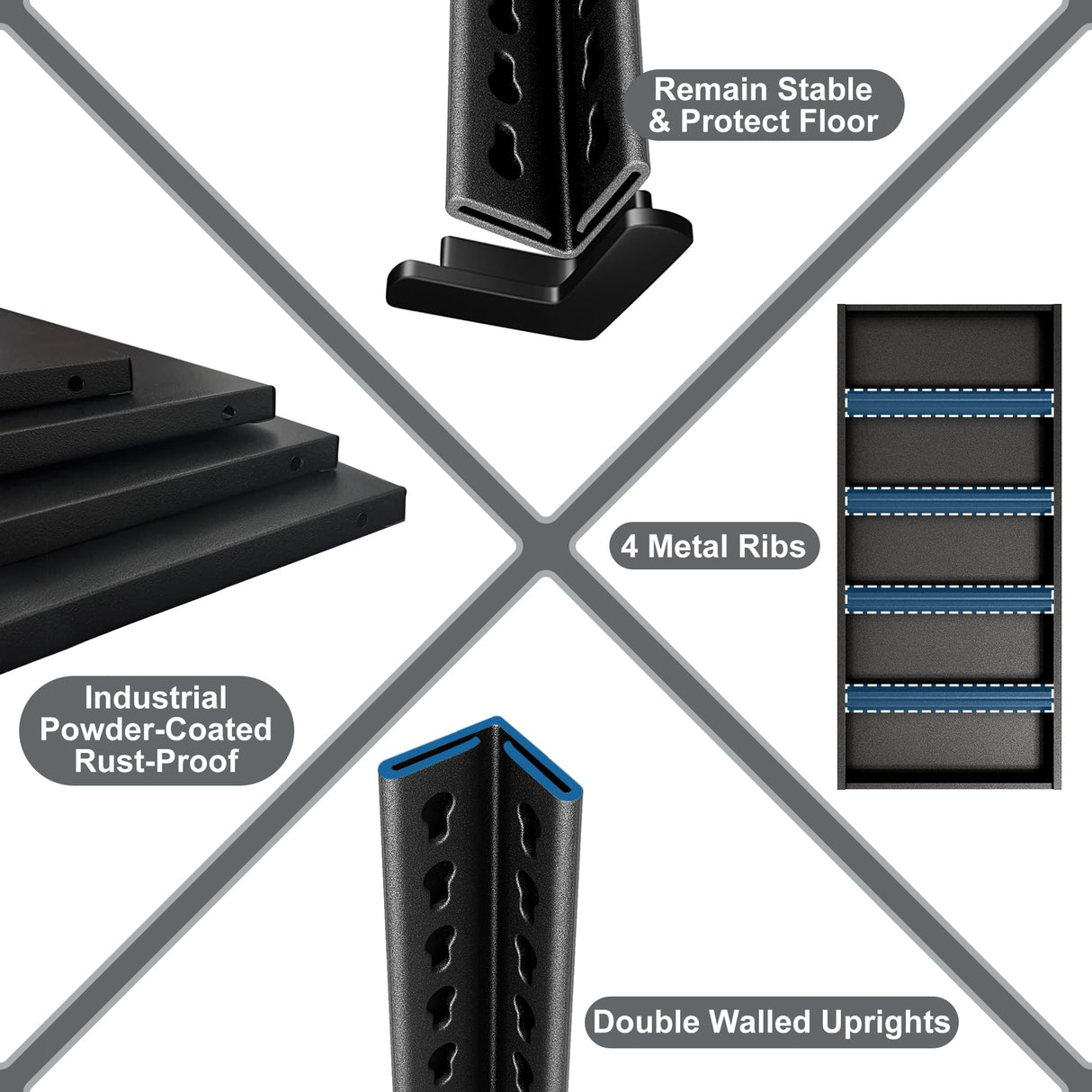 Rufokisa 48" W 3-Tier Garage Shelving Heavy Duty, 1680LBS Loads Garage Storage Shelves, Metal Shelving Units and Storage Racks, Industrial Utility Shelf Heavy Duty,48" Wx16 Dx39 H, Black Rufokisa