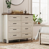 LINSY HOME Dresser for Bedroom with 8 Drawers, Updated Wide Chest of Drawers, Modern Farmhouse Bedroom Tall Dresser with Storage Organizer, Wooden Dressers for Living Room, Beige LINSY HOME