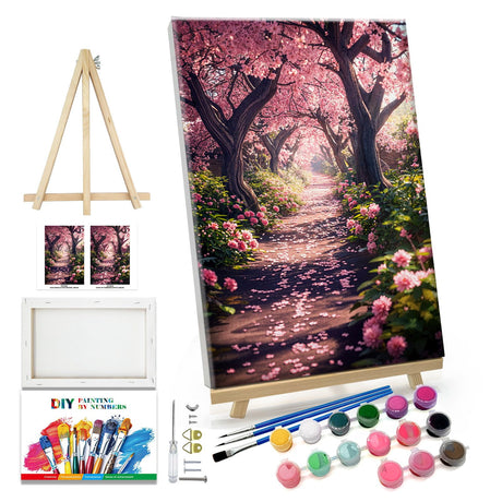 JOOZ Paint by Numbers Kit for Adults Landscape Paint by Number with Frame DIY Cherry Blossom Paint by Number with Easel Flowers Paint by Numbers Kit on Canvas for Gift Home Wall Decor 7.87x11.81 Inch JOOZ