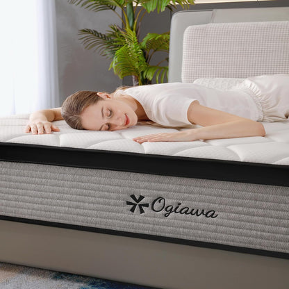 OGlAWA 14 Inch Full Mattress Memory Foam and Spring Hybrid Mattresses,Medium Firm Feel Grey Mattress in a Box,Quality Comfort and Adaptive Support Breathable Cooling Full Mattresses. (14 inch, Full)