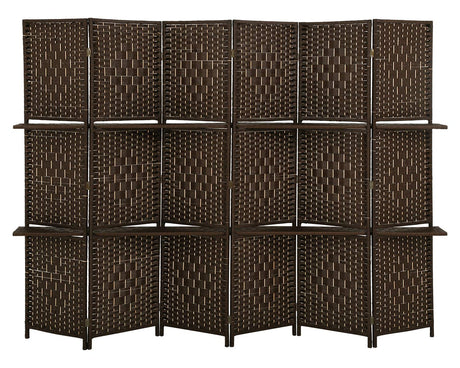 Room Divider 6 Panel Room Screen Divider Wooden Screen Folding Portable partition Screen Wood with Removable Storage Shelves Colour Brown FDW