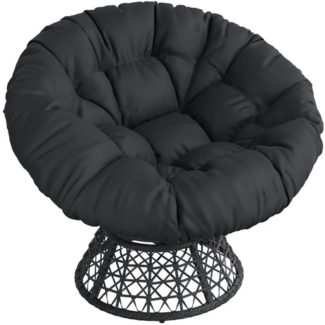 Yaheetech Indoor Papasan Chairs with Thick Tufted Cushions and Frame, Swivel Wicker Ergonomic Lounge Reading Chairs for Living Room/Bedroom, Black Yaheetech