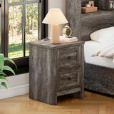 LUXOAK Nightstand Set of 2 with Charging Station, Farmhouse End Table with 2 Drawers Storage Cabinet, Rustic Wood Sofa Side Table for Bedroom, Living Room, Office, Grey LUXOAK