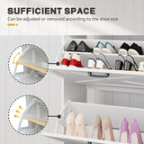 DWVO Farmhouse Shoe Cabinet Bench with 2 Flip Drawers for 16 Pairs, Chic Entryway Bench and Rustic Design for Living Rooms and Hallways (White) DWVO