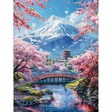 MOMDEDP 5D Mount Fuji Diamond Painting Kits for Adult, Mountain Sakura Diamond Art Kits for Beginners, DIY Full Drill Floral Diamond Dot Gem Art Kits for Home Decor 12 x 16 Inch Cherry MOMDEDP