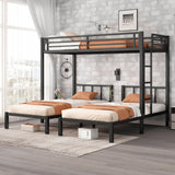 Bellemave Triple Bunk Bed for Kids, Detachable Metal Twin Over Twin Over Twin Bunk Bed with Guardrails, Built-in Ladder, Shelf, Converts to 3 Separate Twin Beds, Easy Assembly (Black) Bellemave