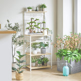 YMYNY Kitchen Baker's Rack, Microwave Oven Stand with Storage Shelves, Wine Holders, S-Hooks, Adjustable, Metal Frame, Natural Color UHBR001R YMYNY