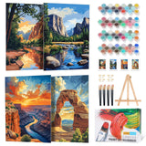 4 Pack Framed Paint by Numbers Kit for Adults Beginner with Wooden Easel, National Park Paint by Number Kits with Frame, DIY Acrylic Landscape Painting by Numbers for Home Wall Decor Gift 8x12 inch Yezavesu