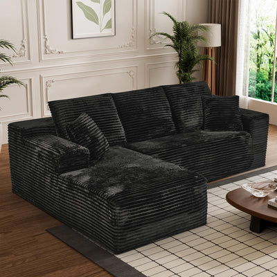 Modular Sectional Sofa Cloud Sectional Couch, 107" Comfy Fluffy L Shaped Black Couches for Living Room, Deep Seat Memory Foam Plush Corduroy Boneless Couch Sectionals with Left Facing Chaise Sofa