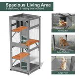 TIMHAKA Catio Outdoor Cat Enclosure, 4 Tier Indoor Catio with 4 Wheels, Platforms and Resting Box, Cat Cage with Waterproof Roof, Feral Animal Shelter with Removable Bottom and Easy Clean PVC Layer TIMHAKA